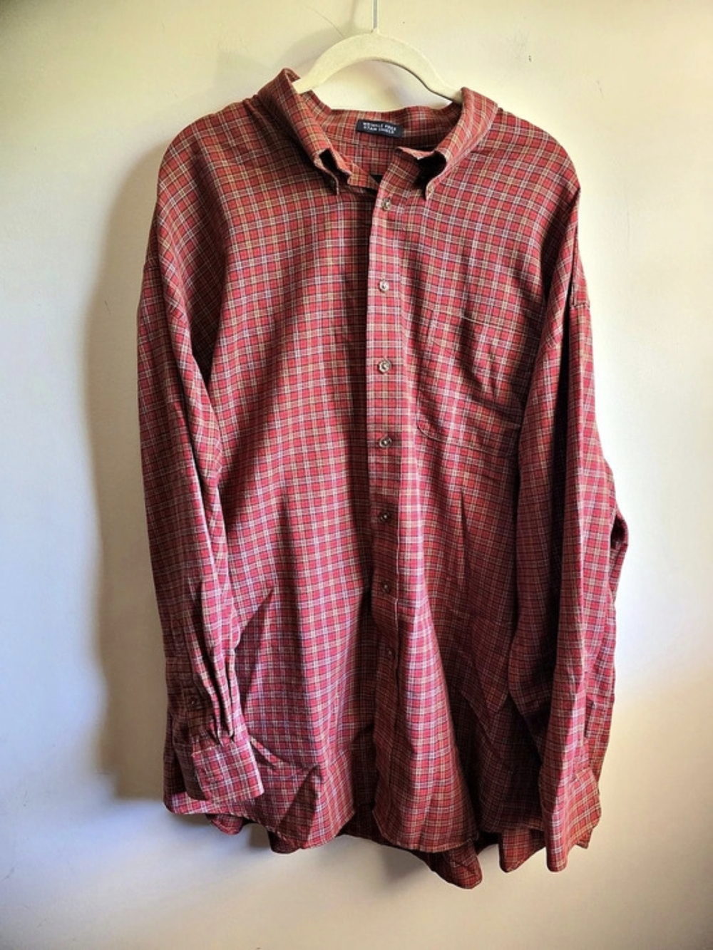 Van Heusen Wrinkle Free Stain Shield Plaid Long Sleeve Shirt Red & Black 2X